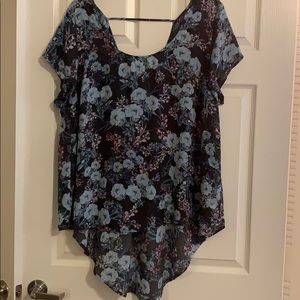 TORRID baby blue floral high low blouse